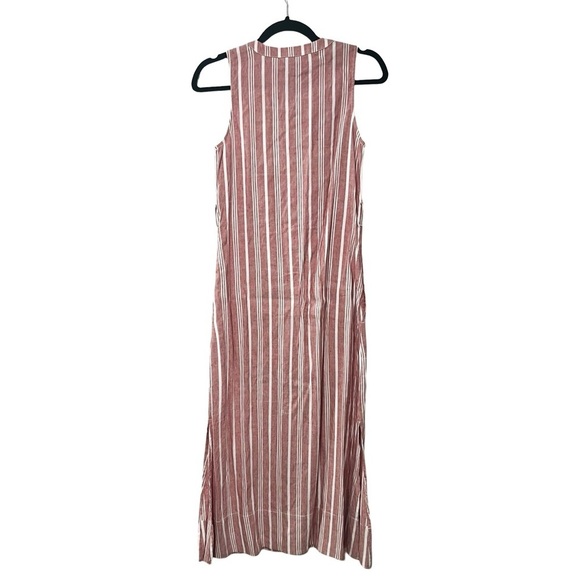 CLUB MONACO Linen Striped Red Sleeveless Waist Tie Midi Dress Sz 00 - Picture 5 of 7